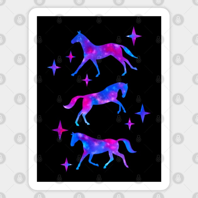 Nebula Watercolor Horses (Black Background) Sticker by illucalliart